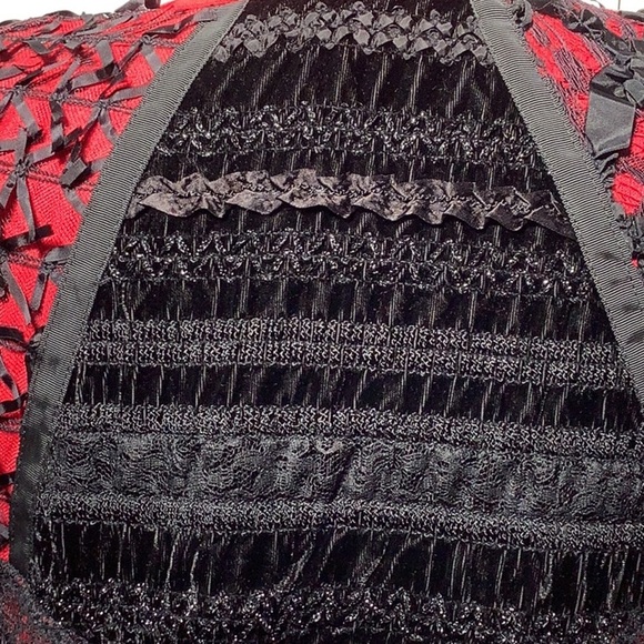 Vintage Sachi New York Long Red Black Lace Open Front Duster Robe Jacket O/S - Picture 8 of 11